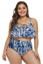 Blue Strappy Plus Size High Waist Swimwear